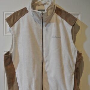 MENS XL COLUMBIA WHITE AND TAN FLEECE VEST